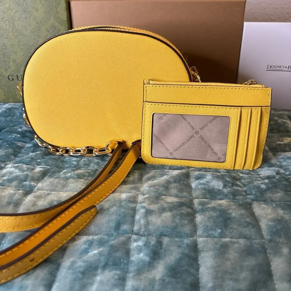 Michael Kors Crossbody Bag Set Yellow Leather Gold Hardware Small Everyday NWOT